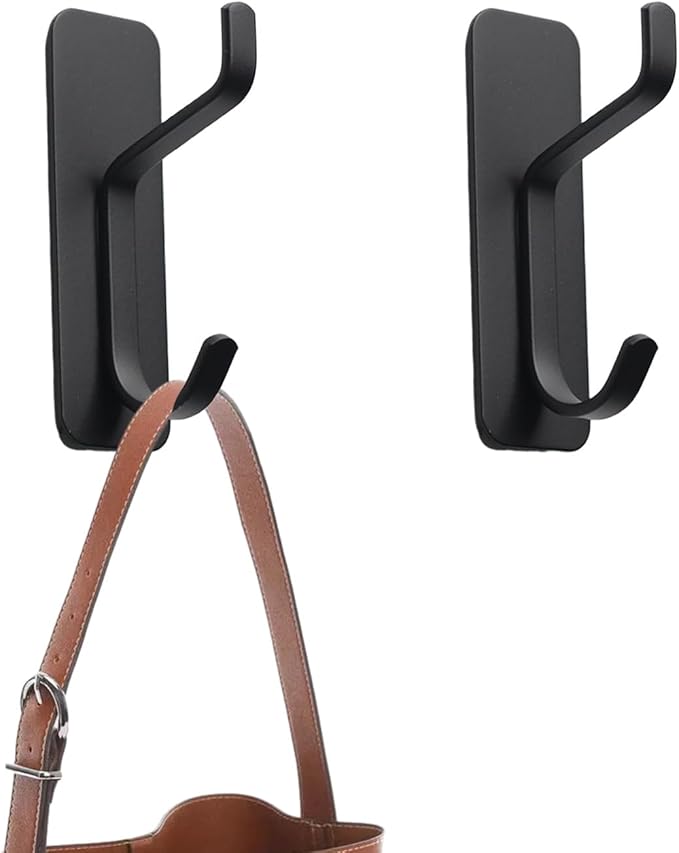 Modern Wall Mounted Coat Hooks, Black, 4-Pack, Heavy Duty Non-Perforated Design for Kitchen and Bathroom