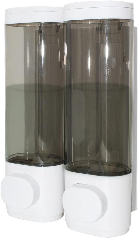 2-Chamber Soap Dispensers Wall Mount,400ml Bathroom Shower Pump Dispenser,Press Manually Lotion Shower Soap Dispenser Usefor Home,Bath,Kitchen,Hotels,Restaurants(White)