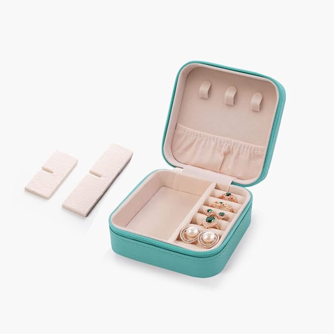Travel Jewelry Case, Mini Portable Jewelry Travel Boxes, Small Jewelry Organizer for Rings, Earrings, Pendants, Watches, Necklaces, Lipsticks Organizer Storage Holder(Cyan Blue-6packs)