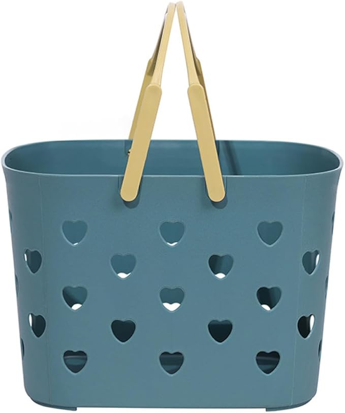 NUOBESTY Heart-shaped Portable Bathroom Storage Basket, Plastic Shower Caddy with Handle, Hollow-out Drainage Organizer for Bathroom and Dormitory Storage