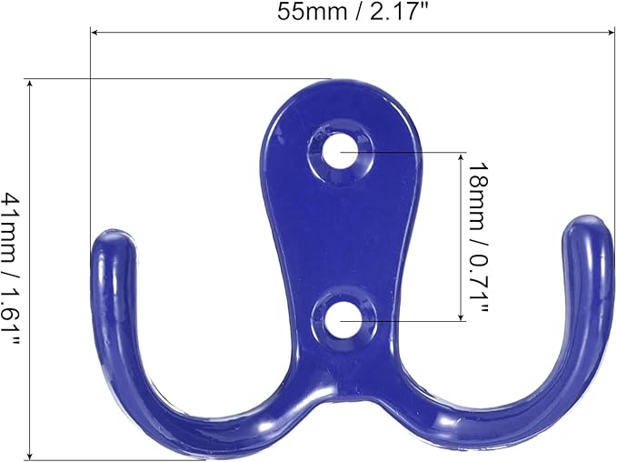 uxcell Wall Hooks, 8Pcs - Zinc Alloy Double Prong Retro Hook, Hooks for Hanging Towel Coat Backpack Clothes Scarf Keys Hat Cup (Blue)