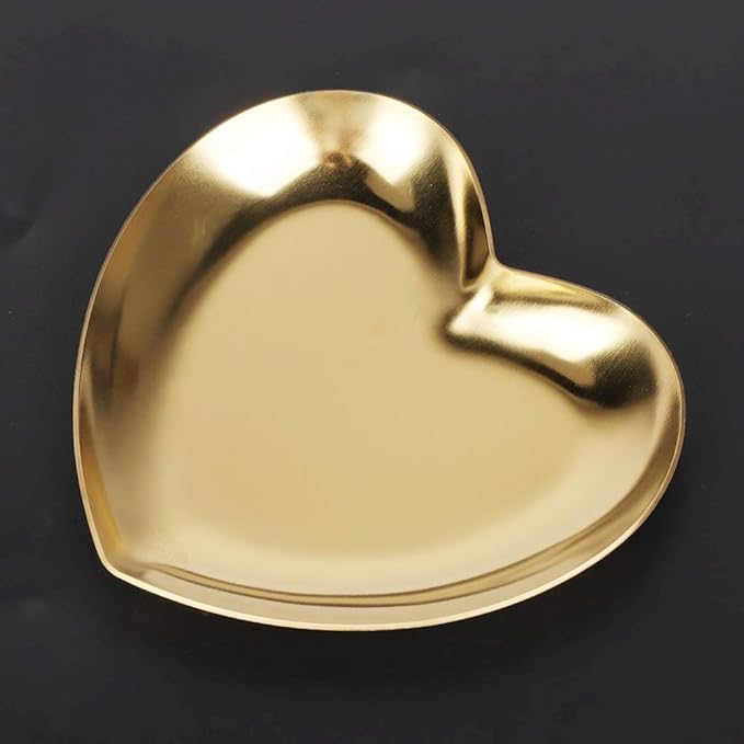 Stainless Steel Jewelry Tray, Heart Shaped Trinket Dish for Rings Earrings Necklaces Bracelet Watch Keys, Plate Tea Tray Fruit Tray Cosmetics Jewelry Organizer Box(Gold)