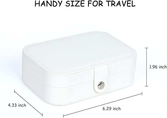 Travel Jewelry Box, Small Jewelry Organizer Boxes for Women Girls, 2 Layer Travel Jewlery Case, PU Leather Mini Portable Jewerly Storage Display Holder for Earrings, Ring, Necklaces, Bracelets White1