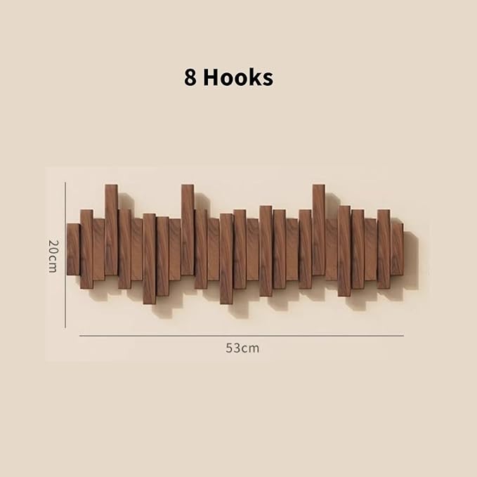 ELECANE Piano Coat Rack Wall Mount, Wooden Piano Key Coat Rack with Flip Down Magnetic Hooks, Wall Mounted Coat Hanger for Entryway Bedroom Kitchen (Walnut, 8Hooks)