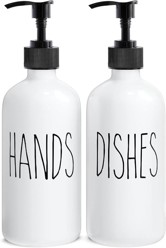 MOMEEMO Soap Dispenser Set 2 Pack, Contains Dish and Hand Soap Dispenser. (White)