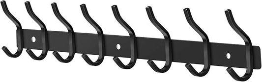 Black Wall Hooks, 23 Inch Coat Rack Wall Mount with 8 Hooks, Wall Hooks Heavy Duty for Hanging Backpack, Bag, Purse, Clothes, Hat, Coat, Towel | Entryway & Bathroom Storage Organization Hanger