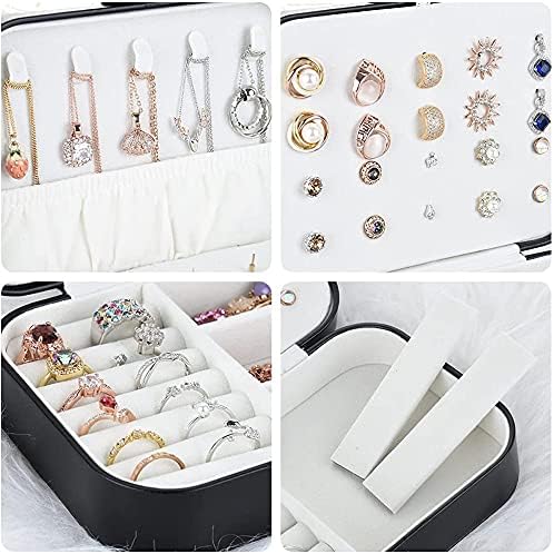 jiemei Jewelry Box, Travel Jewelry Organizer Cases with Doubel Layer for Women’s Necklace Earrings Rings and Travel Accessories (Black02)