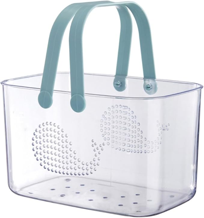 NUOBESTY Whale-shaped Bathroom Organizer Basket with Handle, Large Capacity Blue Plastic Shower Caddy for Home, Portable Plastic Storage Bin for Toiletries and Laundry