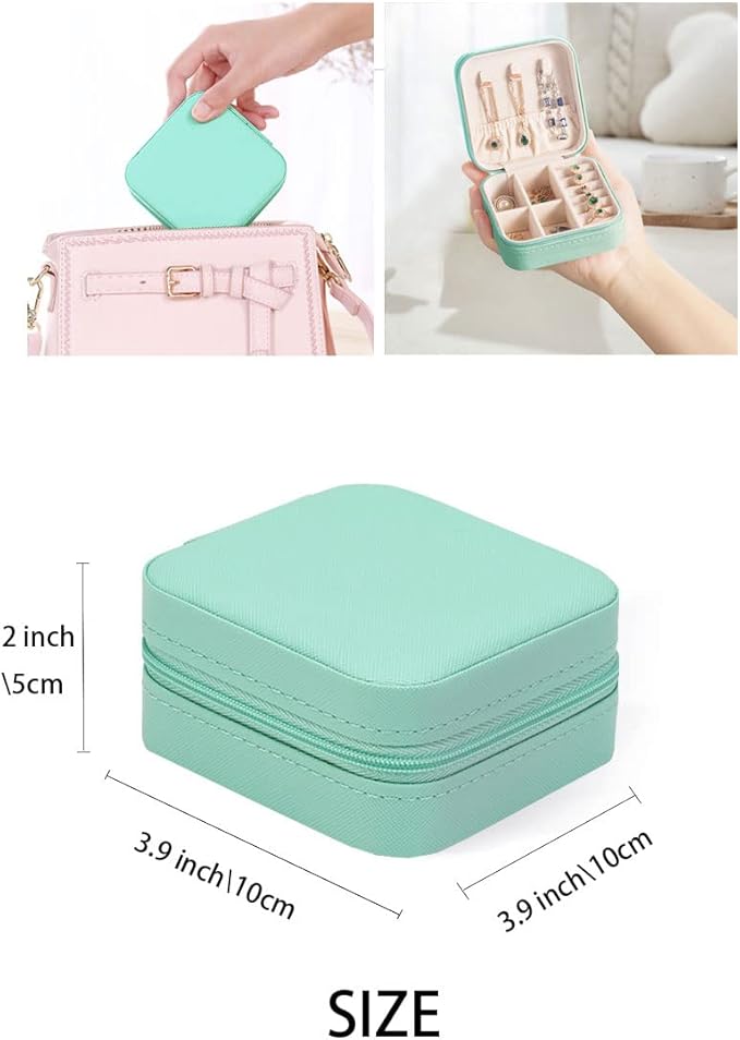 Travel Jewelry Case, Mini Portable Jewelry Travel Boxes, Small Jewelry Organizer for Rings, Earrings, Pendants, Watches, Necklaces, Lipsticks Organizer Storage Holder(Cyan Blue-6packs)