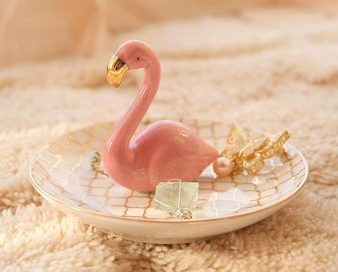 PUDDING CABIN Flamingo Ring Holder for Jewelry Trinket Tray Flamingo Gifts for Women Girls Friend Her Mom Christmas Thanksgiving Gifts Birthday Mothers Day Valentines Gifts Flamingo Decor