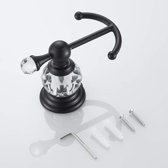 Crystal Black Towel Hook, Bathroom Robe Hook, Coat Rack Hanger Heavy Sturdy Double Towel Hooks Bath Farmhouse Clothes Hook Wall Mounted Modern for Bathroom Kitchen Washroom
