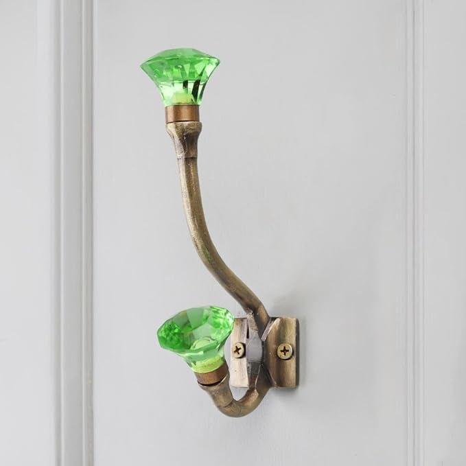 Indian Shelf 6 Pieces Glass Heavy Duty Decorative Double Wall Hooks for Hanging Coats, Jackets, Leash, Hat, Towel, Backpack, Purse, Handbag for Restroom Decors :Multicolor