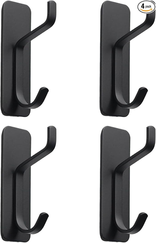 Modern Wall Mounted Coat Hooks, Black, 4-Pack, Heavy Duty Non-Perforated Design for Kitchen and Bathroom