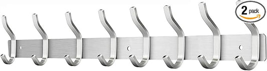 Wall Hooks Heavy Duty, 23 Inch Coat Rack Wall Mount with 8 Hooks, Silver Wall Hooks for Hanging Backpack, Bag, Purse, Clothes, Hat, Coat, Towel | Entryway & Bathroom Storage Organization Hanger