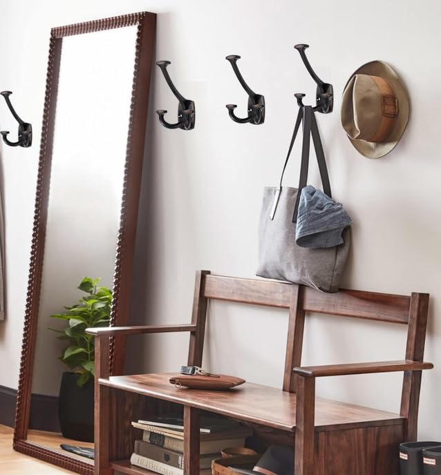 Oil Rubbed Bronze Hooks Large Wall Mounted Decorative Solid Heavy-Duty Double-Sided Coat Hooks for Hanging Towels Coats Robes Towels Bag Bathroom Wall Hooks (2 Pack)