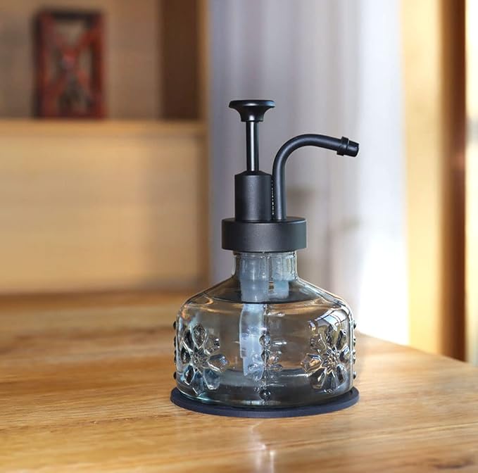 Glass Soap Dispenser for Kitchen and Bathroom Countertop, Smooth Action Pump Refillable Wash Hand Liquid, Dish Detergent, Farmhouse Style with Cylindrical Shape Shampoo Lotion Pump