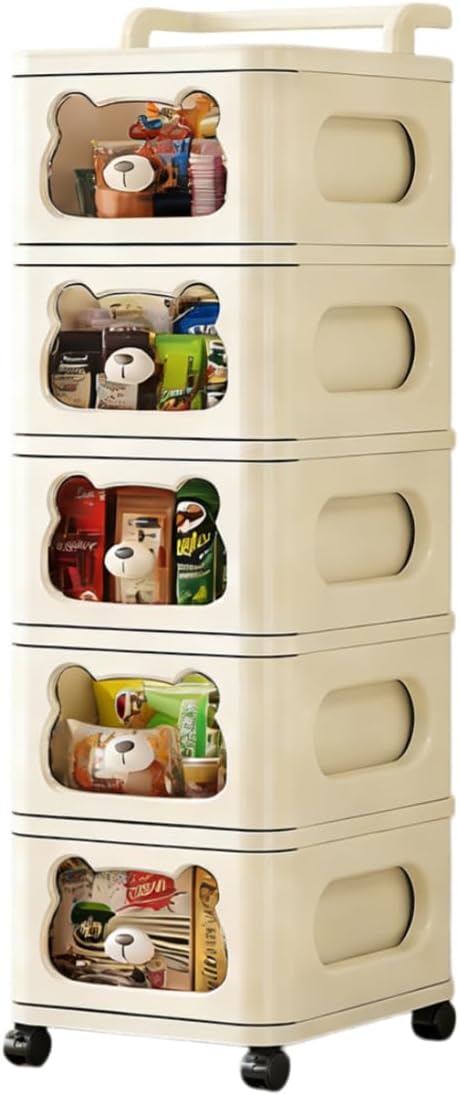 Drawer Storage Organizer, Rolling Storage Cart with 5 Drawers, Plastic Drawer Tower Organization Storage Container with Wheels for Home, Bathroom, Kitchen, Entryway, Office, Dorm