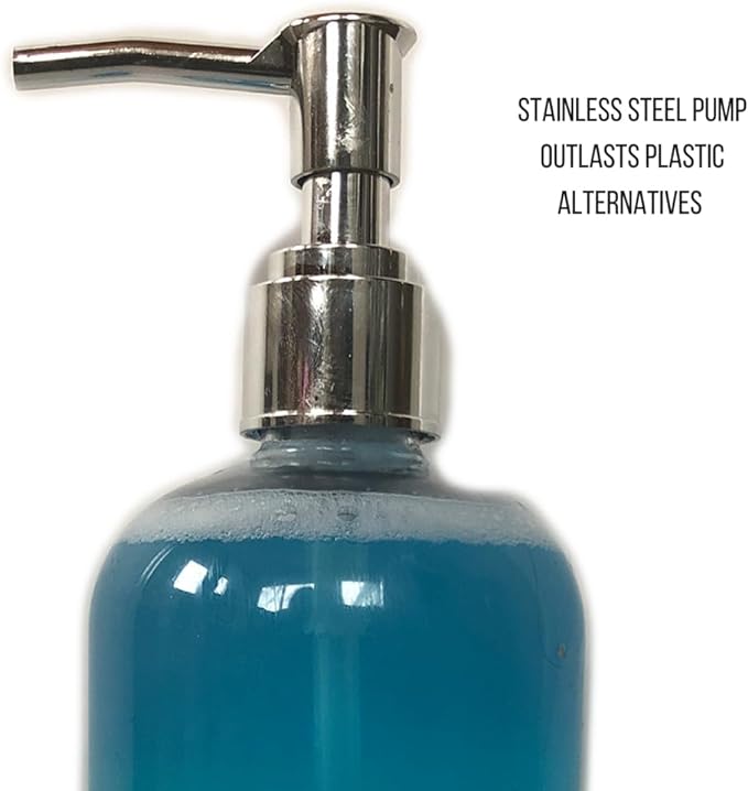 Refillable Clear Soap Dispenser Bottles with Pump, 16 oz (3 Pack) | BPA-Free Plastic Boston Round Containers for Hand Soap, Lotion, Shampoo, Kitchen & Bath