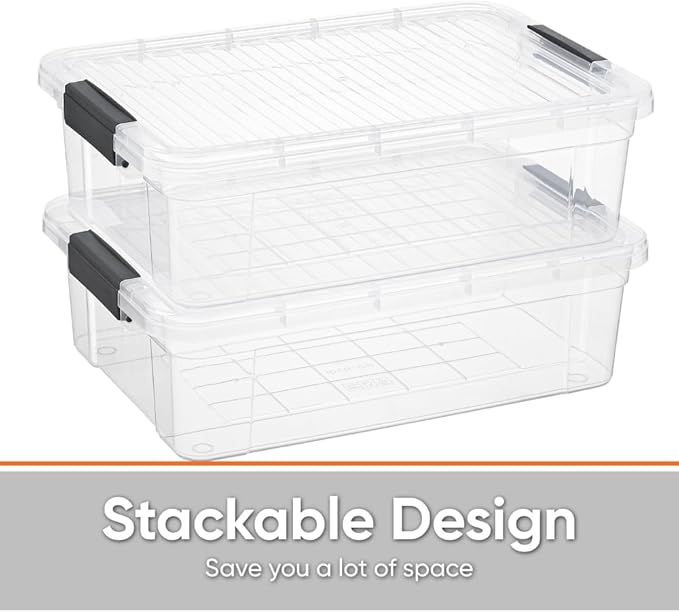 Superio Clear Storage Box with Lid, 22.5 Quart Plastic Container Bins for Organizing, Stackable Crates, BPA Free, Non Toxic, Odor Free, Organizers for Home, Office, School, and Dorm, 10 Pack