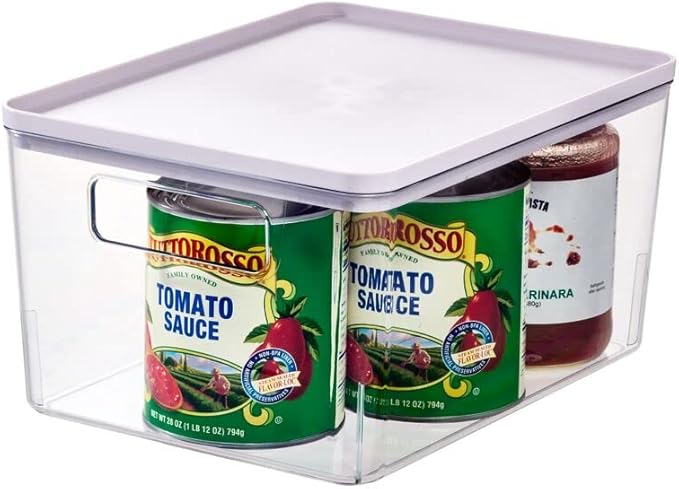 Rosanna Pansino x iDesign Recycled Plastic Kitchen Storage Bin with Lid, Clear Bin/Lavender Sprinkles Lid, 9" x 12" x 6"