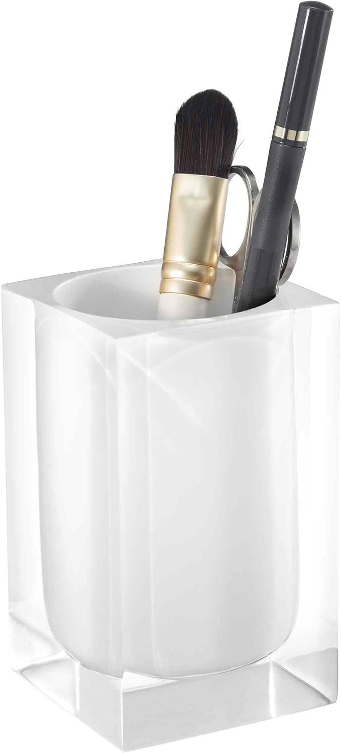 Izod - Tumbler, Resin Multipurpose Countertop Accessories, Dorm Room Essentials, Modern Home Decor (Marina Collection, White)