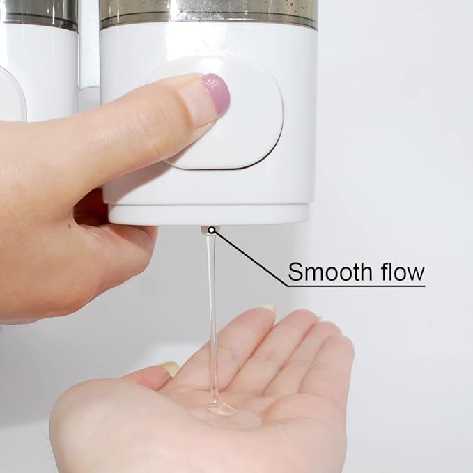 2-Chamber Soap Dispensers Wall Mount,400ml Bathroom Shower Pump Dispenser,Press Manually Lotion Shower Soap Dispenser Usefor Home,Bath,Kitchen,Hotels,Restaurants(White)