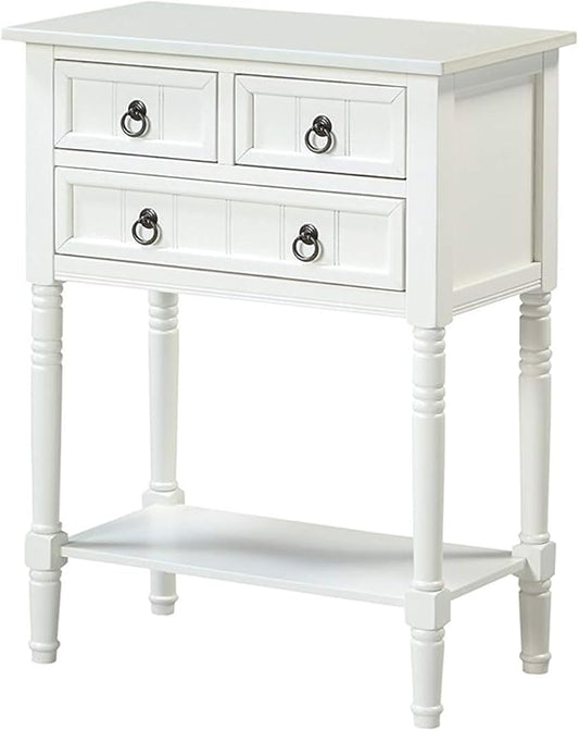 Convenience Concepts Kendra Entryway Hall Table 23.75" - 3 Storage Drawers, Traditional Console with Shelf for Decor, Office & Hallway Organizer, No Tools Assembly, Solid Wood Legs, White