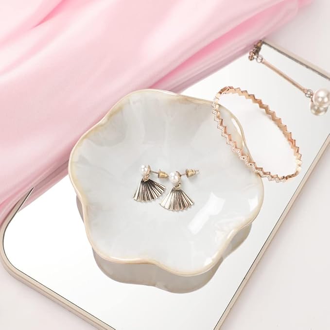 Ceramic Jewelry Dish, Leaf Tray, Key Holder, Small Ring Dish, Plate, Trinket Catchall, Nightstand Decor for Entryway Table, Room Decor