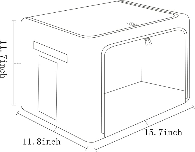 FHSQX 2 Pack Clear Window Storage Bins - Large Stackable Linen Fabric Storage for Clothes Foldable Container Organizer Set with Carrying Handles (Light Gray, 15.7x 11.8x 11.7 Inch)