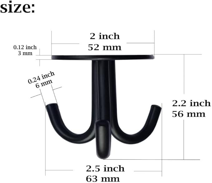 Stainless Steel Heavy Duty 3-Claw Coat Hook, Robe Hanger Ceiling Mount Hook, Towel Hook, Perfect Touch Your Bathroom, Bedroom, Closets, Wardrobe, Kitchen (2 PCS, Black)