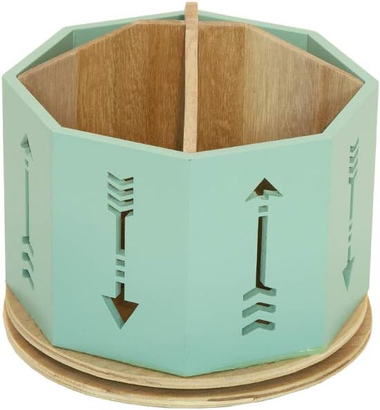 Spinning Desktop Stationary Organizer â Decorative Wooden Rotating Pen and Pencil Cup â 4 Compartment Teal Desk and Table Top Office Supplies Station with Arrow Design - by Designstyles