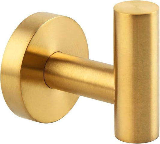 APLusee Robe Towel Hook, SUS 304 Stainless Steel Modern Home Storage Coat Hanger, Brushed Gold Wall Hook for Bath Toilet Kitchen Garage