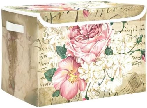 senya Flower Baskets Collapsible Storage Bins with Lids, Vintage Rose Floral Storage Boxes Clothes Baskets for Organizing