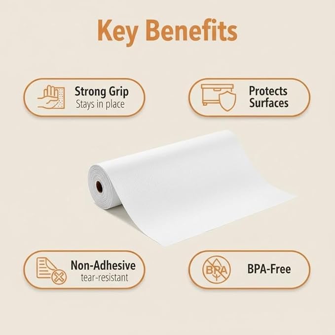 COAVAS Extra Grip Thickened Shelf and Drawer Liner - Non-Adhesive Non-Slip Waterproof Mats for Kitchen Cabinets, Drawers, Shelves, Dresser & Cupboard, Easy Cut DIY (White, 12IN x 10FT)