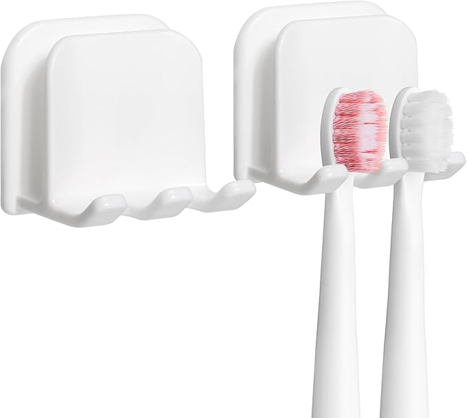 2-Piece Set of White self-Adhesive Wall-Mounted Waterproof Toothbrush Holders, Electric Toothbrush Holder for Bathrooms，Suitable for Bathroom Showers.