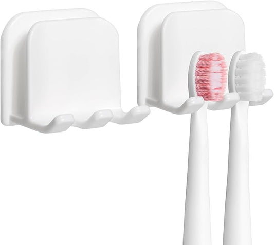 2-Piece Set of White self-Adhesive Wall-Mounted Waterproof Toothbrush Holders, Electric Toothbrush Holder for Bathrooms，Suitable for Bathroom Showers.