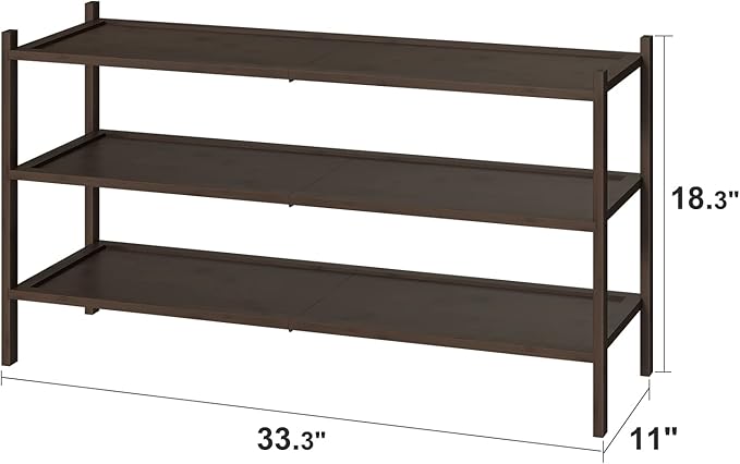3-Tier Long Shoe Rack, Bamboo Wood Shoe Rack for Entryway, Stackable | Foldable | Natural, Shoe Organizer for Hallway Closet, Free Standing Shoe Racks for Indoor Outdoor