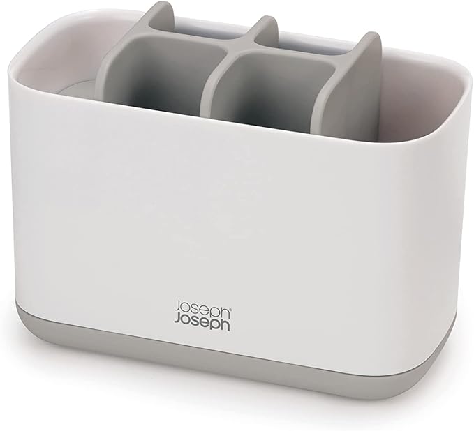 Joseph Joseph Easy-Store - Toothbrush and Toothpaste Holder Caddy, Bathroom Storage Countertop Organizer, Large, Grey/White