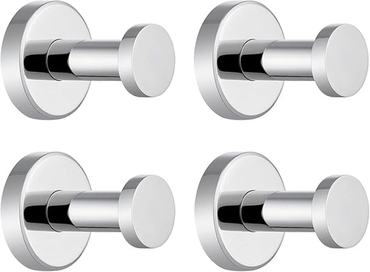 APLusee Polished Chrome Hand Towel Hook, 4 Pack 304 Stainless Steel Storage Coat Hook for Toilet Bathroom Kitchen, Home Accessories Wall Mounted