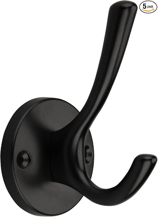TUNNY 5 Pack Round Coat Towel Hooks - Matte Black Coat Hooks for Hanging Coats Towel Hooks for Bathroom Wall Mounted Zinc Alloy Bath Towel Hooks Robe Clothes Hook Holder Heavy Duty Wall Hooks