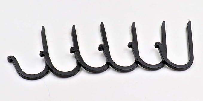 THDC Single Prong Wrought Iron Hooks, Vintage Hand Forged Iron Curved Metal Fasteners – Decorative Colonial Wall Décor, Heavy Duty Wall Hooks, Hangers for Keys, Coats, Robe, Bags, Home, Kitchen (6)