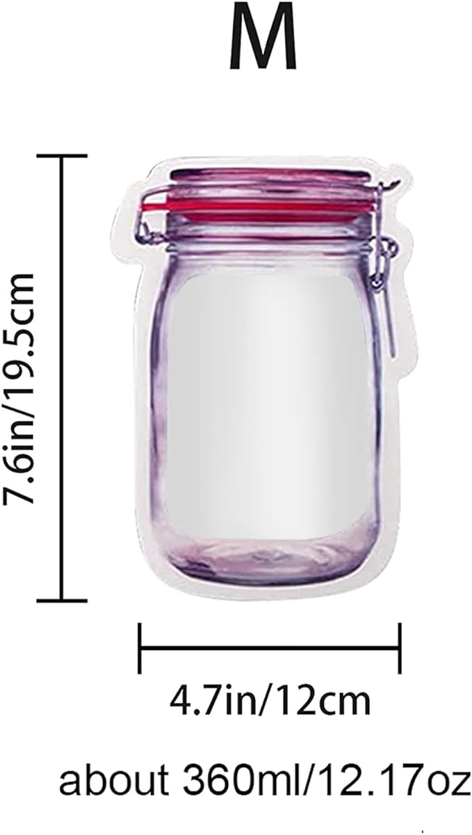 Enkrio 18Pcs Mason Jar Zipper Bags Resuable Snack Bags Portable Food Storage Snack Zipper Bags for Kitchen Travel Camping Picnic Organizer (18M)