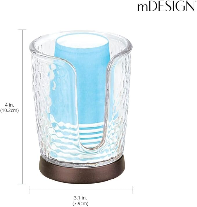 mDesign Plastic/Steel Compact Small Disposable Paper Cup Dispenser Storage Holder for Rinsing Cups on Bathroom Vanity Countertops - Rain Collection - Clear/Bronze