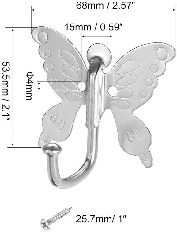 haowei Butterfly Hook Coat Hooks for Door, 8 Pack Stainless Steel Robe Hooks for Clothes, Hats, Kitchen, Bathroom - Universal Design for Easy Installation and Organization