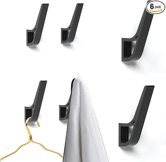 Coat Hooks Wall Mounted(Invisiable Screws), 6 PCs Wall Hooks for Hanging Coats, Scarves, Bags, Keys, Hats, Purses, Towel Hooks for Kitchen, Bathroom, Door, Cabinet, Hallways, Bedrooms (Black, 6 Packs)
