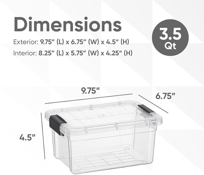 Superio Clear Storage Box with Lid, 3.4 Quart Plastic Container Bins for Organizing, Stackable Crates, BPA Free, Non Toxic, Odor Free, Organizers for Home, Office, School, and Dorm
