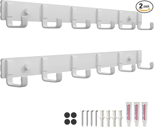 Coat Rack Wall Mount (2 Pack), Heavy Duty Wall Coat Hanger with 6 Coat Hooks for Entryway, Bedroom, Closet, Hanging Hats, Bags, Purses Jacket (White)