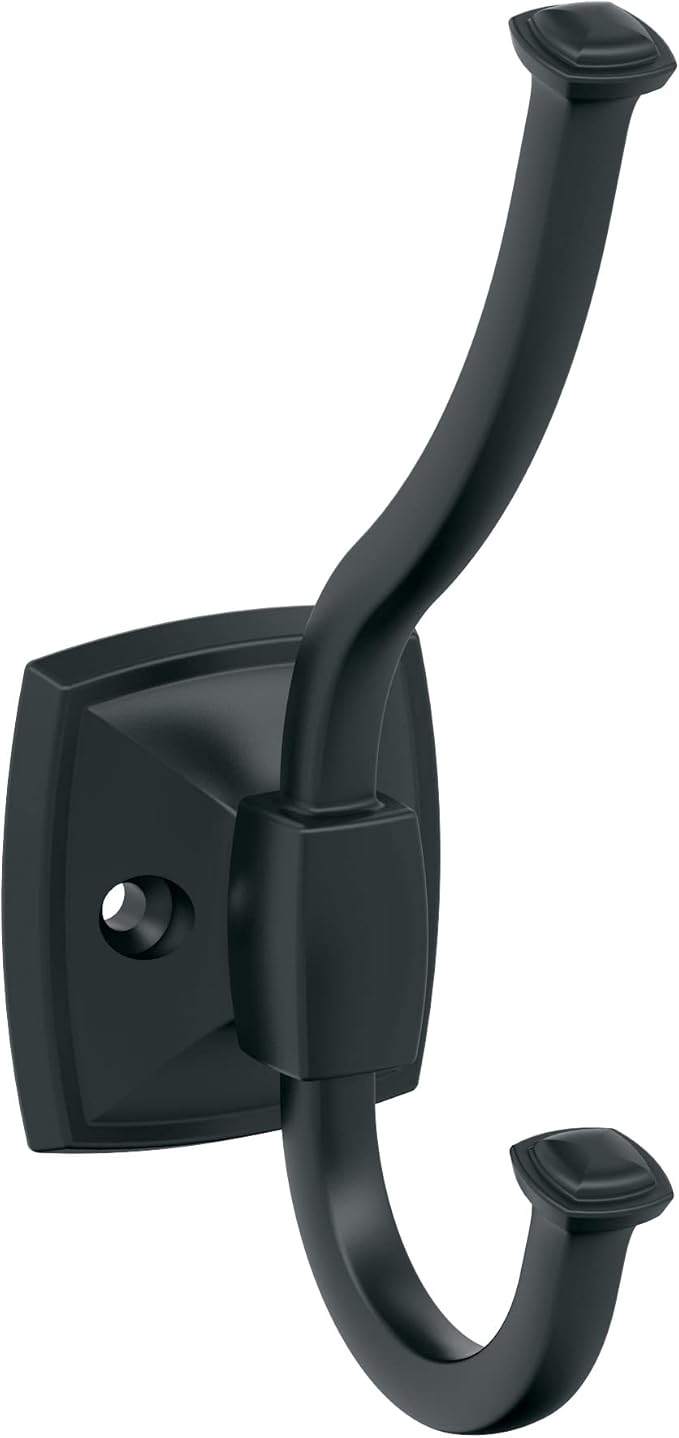 Amerock H37002MB | Kinsale Double Prong Decorative Wall Hook | Matte Black Hook for Coats, Hats, Backpacks, Bags | Hooks for Bathroom, Bedroom, Closet, Entryway, Laundry Room, Office