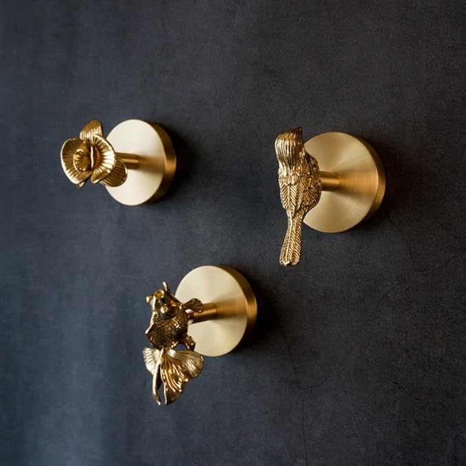 Brass Bird Coat Rack Robe Wall Hooks Hat Dragonfly Hanger for Bedroom Kitchen Various Shapes Animal Deer Decor Home Accessories (1, Bird-A)