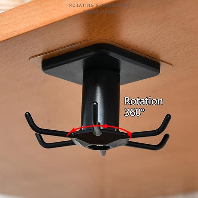 2Pcs 360 ° Rotating Kitchen Utility Hooks,Under Cabinet Kitchen Hooks for Utensils,Adhesive Kitchen Utensils Hanging Hooks for Kitchen Utensils/Tools/Towel/Knife(Black).